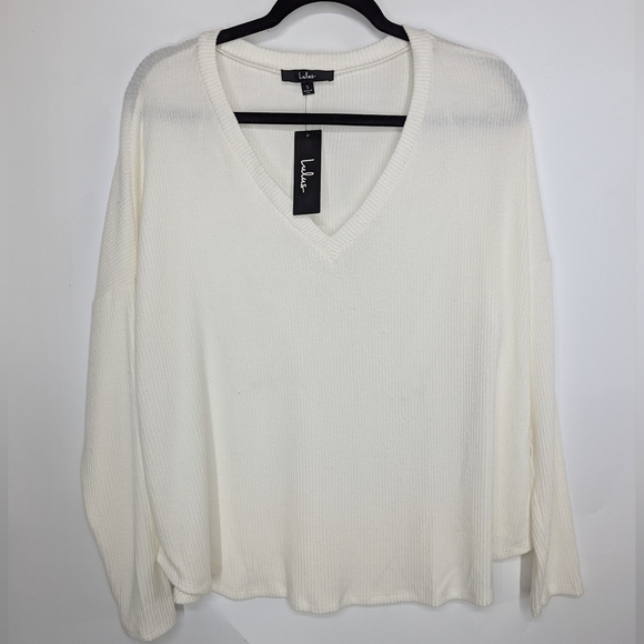 NWT LULU'S Just Vibing V-neck Long Sleeve Ribbed Top - Picture 1 of 7